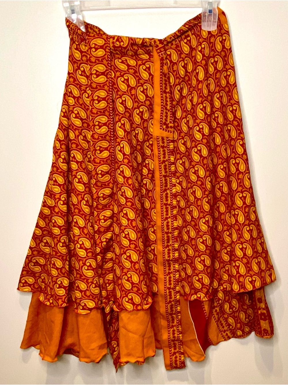 Jovani Designs Orange Paisley Tiered Midi Skirt Bathing Suit Sarong